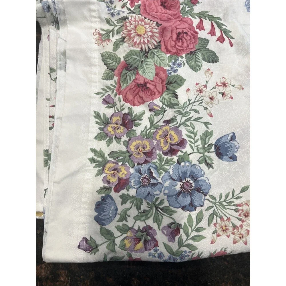 Vintage Cannon Twin Sheet Set Flat Fitted Floral Rose Pansy Cottagecore Shabby